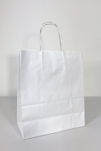 27x15.5x29.5 Baskılı Kraft Kağıt Çanta Beyaz