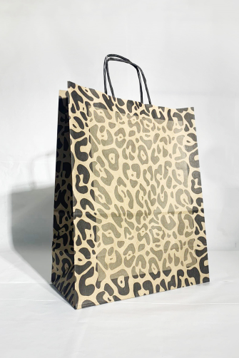 25x12x31 Baskılı Kraft Kağıt Çanta Leopar