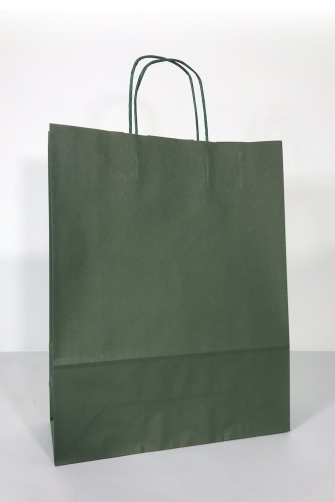 32x12x41 Baskılı Kraft Kağıt Çanta Haki Yeşil