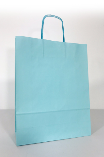 32x12x41 Baskılı Kraft Kağıt Çanta Açık Mavi
