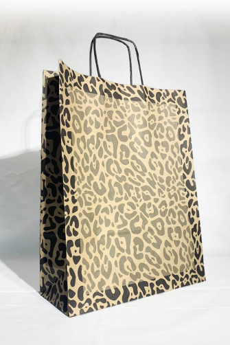 32x12x41 Baskılı Kraft Kağıt Çanta Leopar